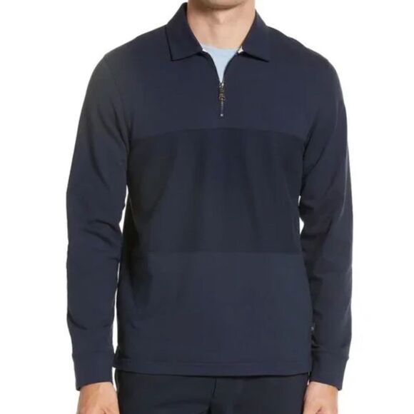 Ted Baker London Lydney Colorblock Cotton Blend Quarter Zip Polo Navy 7 / 3XL - Picture 2 of 16